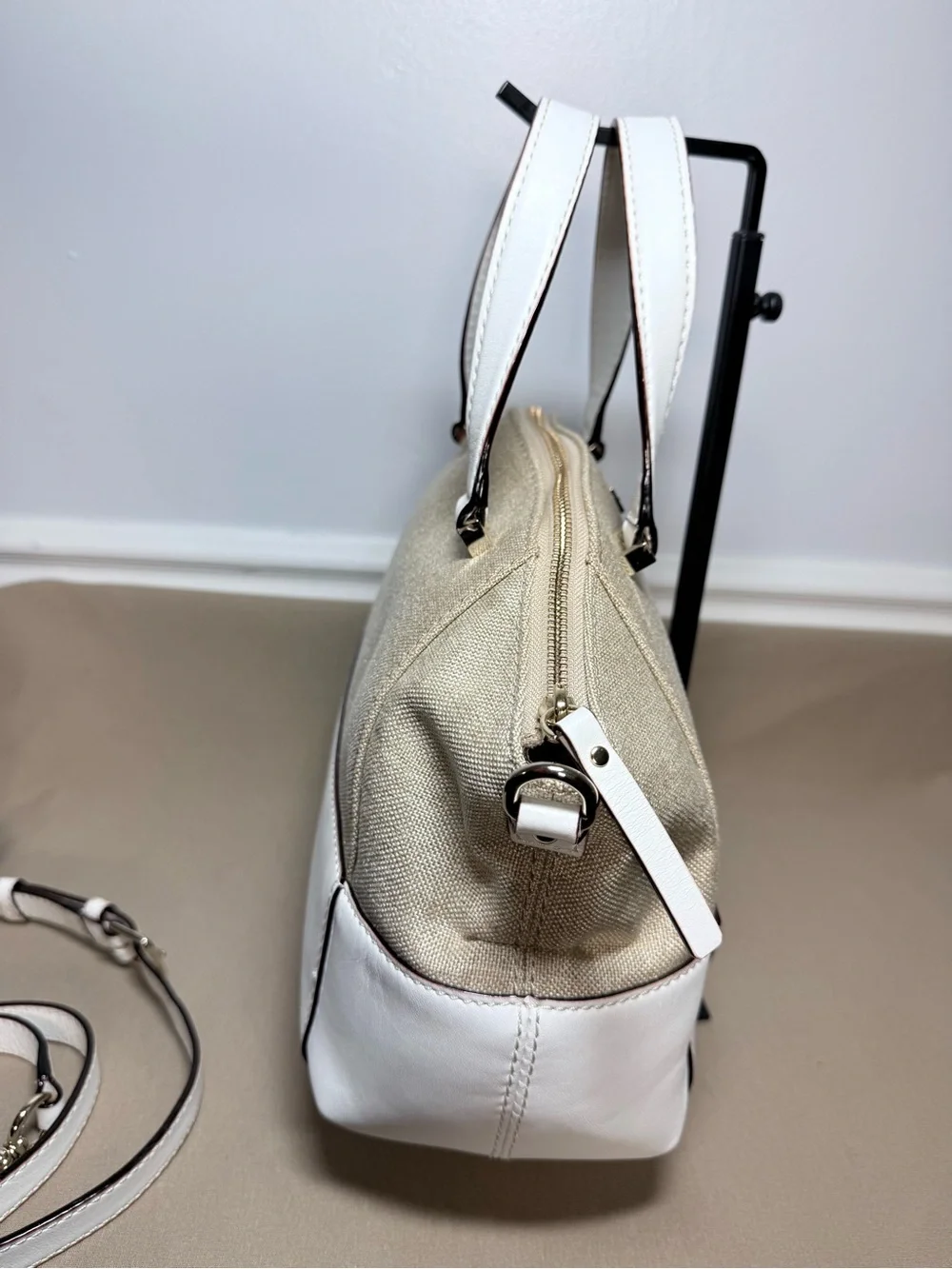 Kate Spade Reiley Straw & White Leather Dome Satchel Crossbody Bag